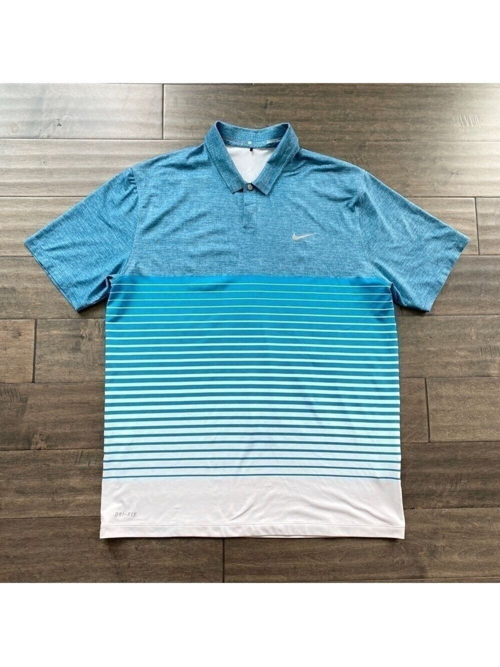 Nike Tiger Woods Collection Dri-Fit Striped Polo Shirt Size L Blue
